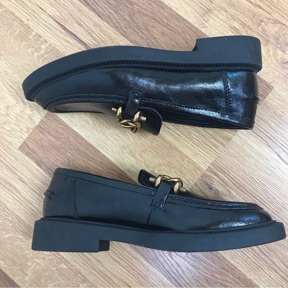 STEVE MADDEN Karmine Black Leather Loafer Gold Chain Buckle‎ Size 5 6.5 New - Picture 9 of 13